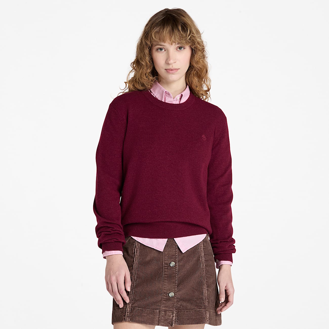 Jersey de cuello redondo en lana merina para mujer en burdeos - 1