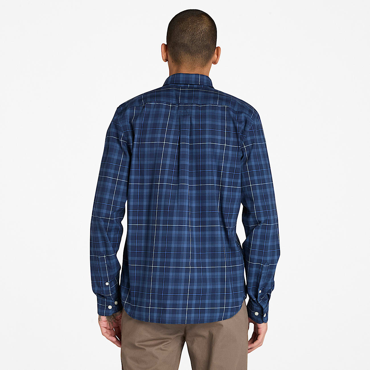 Stretch Poplin Check Shirt for Men in Dark Blue - 4