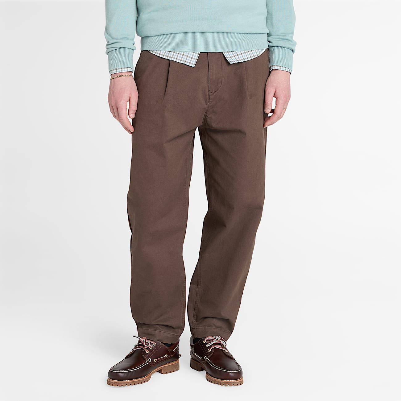 Claremont Washed Peached Twill Pleated Trousers for Men in Brown - 1