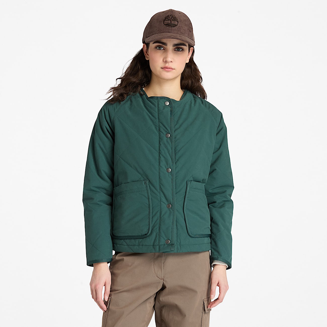 Chaqueta acolchada, impermeable y resistente para mujer en verde oscuro - 1