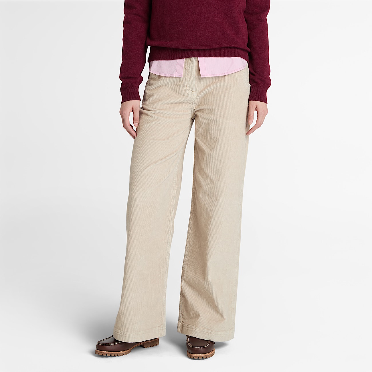 Washed Corduroy Wide-Leg Trouser for Women in Beige - 1