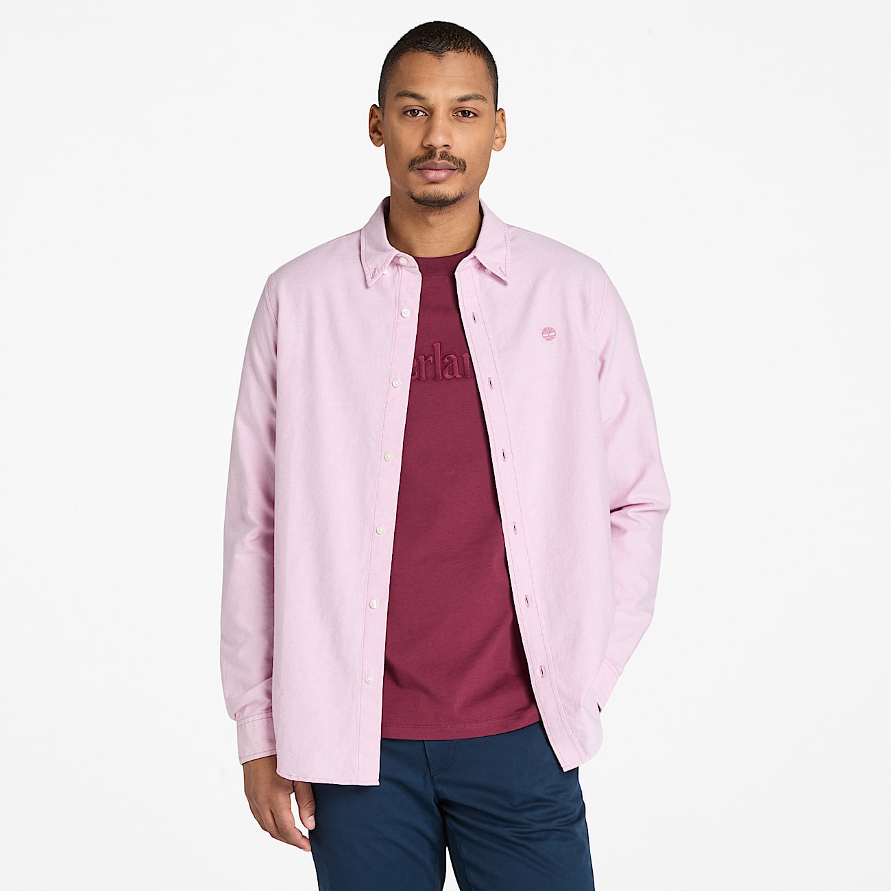 Camisa a Rayas Oxford para hombre en rosa - 1