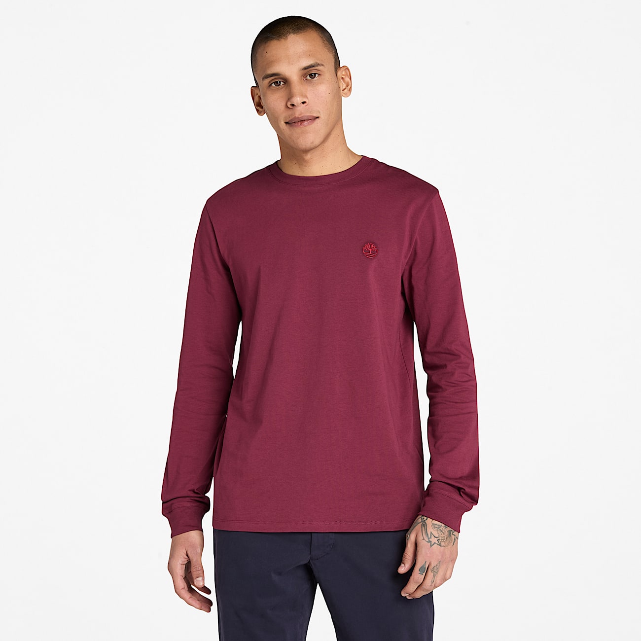 Dunstan River Langarm-T-Shirt für Herren in Burgunderrot - 1