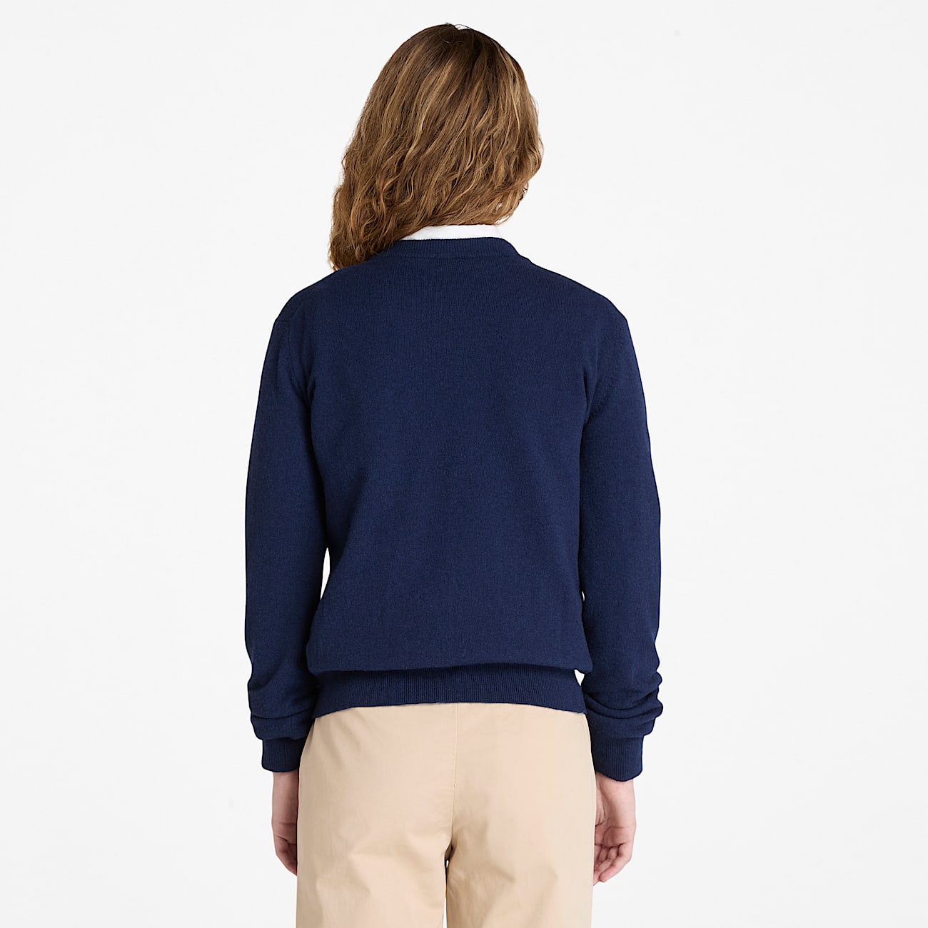 Jersey de cuello redondo en lana merina para mujer en azul oscuro - 3