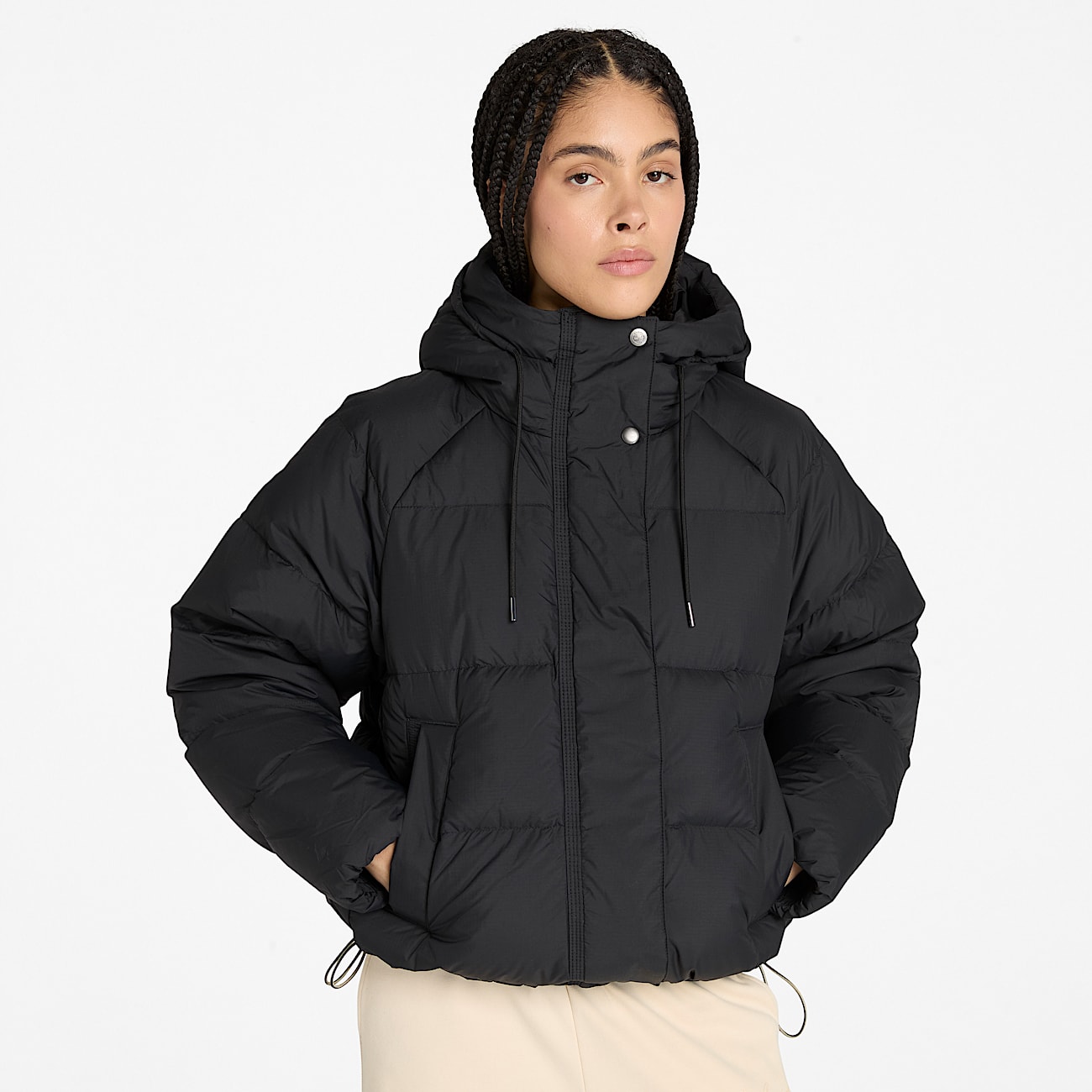 Chaqueta acolchada de plumón reciclado para mujer en negro - 1