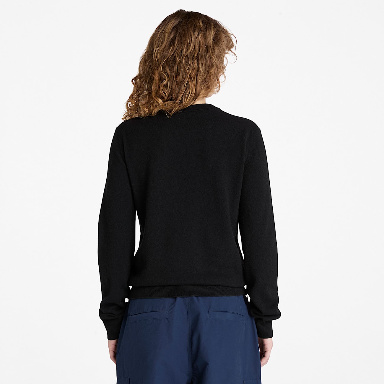 Jersey de cuello redondo en lana merina para mujer en negro - 4
