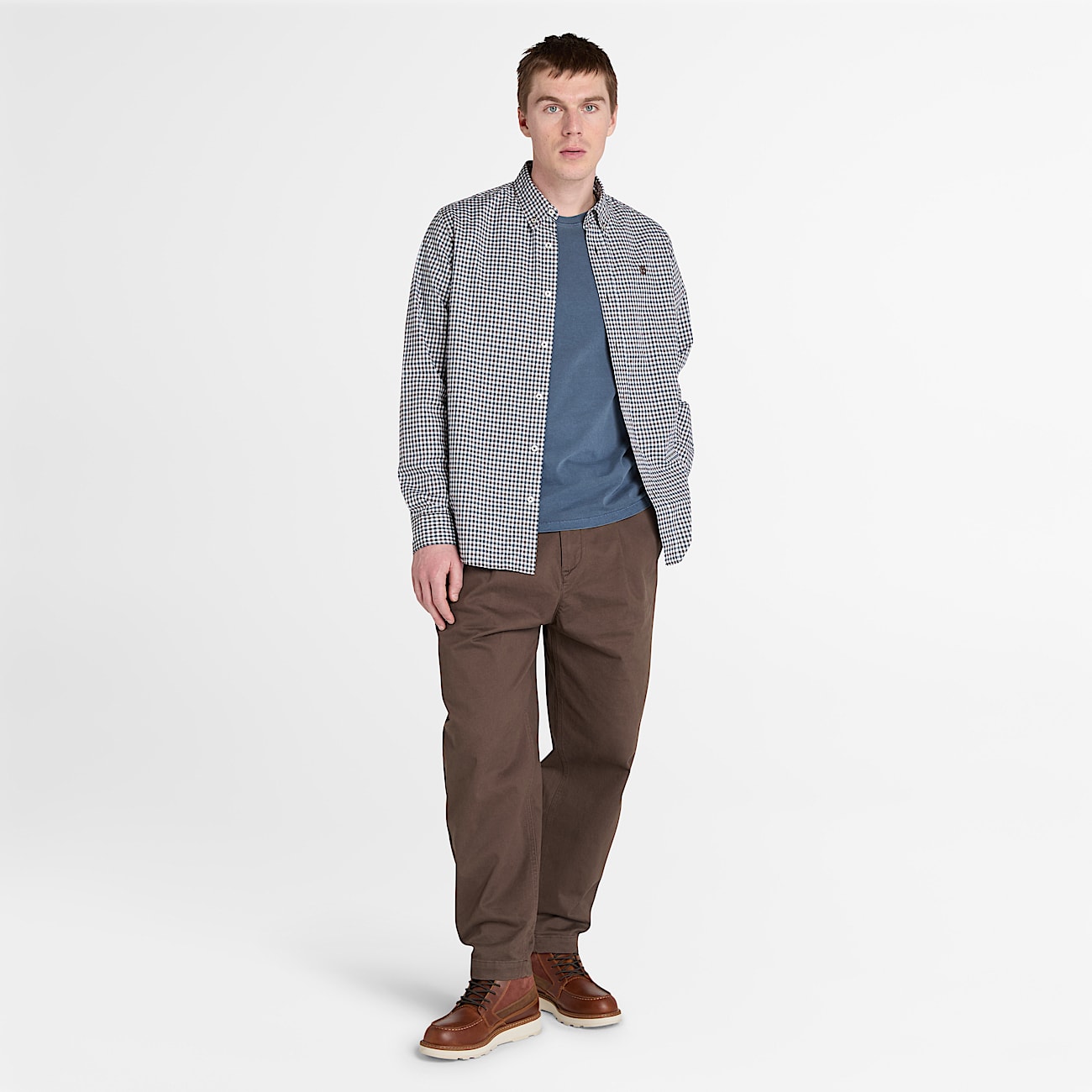 Stretch Poplin Gingham Shirt for Men in Brown - 2