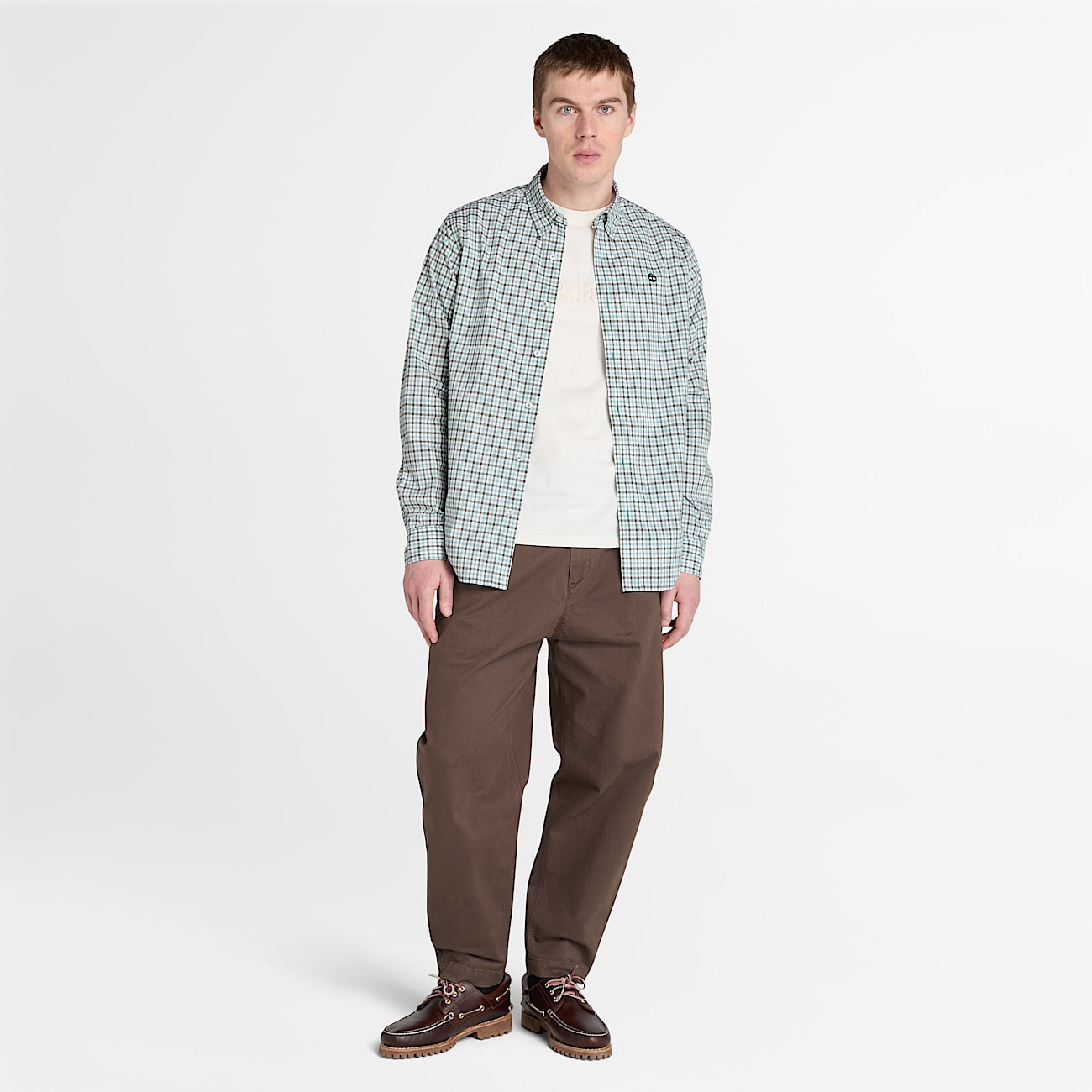 Stretch Poplin Gingham Shirt for Men in Grey - 2