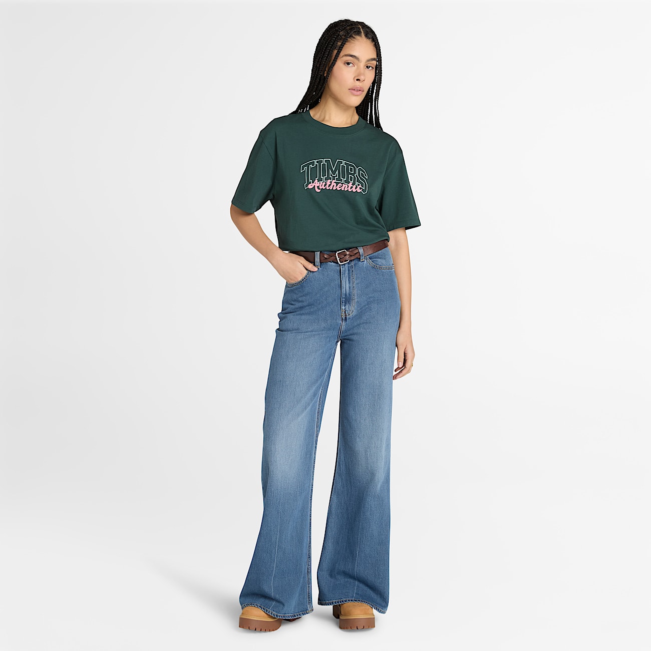 Timberland® Varsity Graphic Short-Sleeve T-Shirt for Women in Dark Green - 2