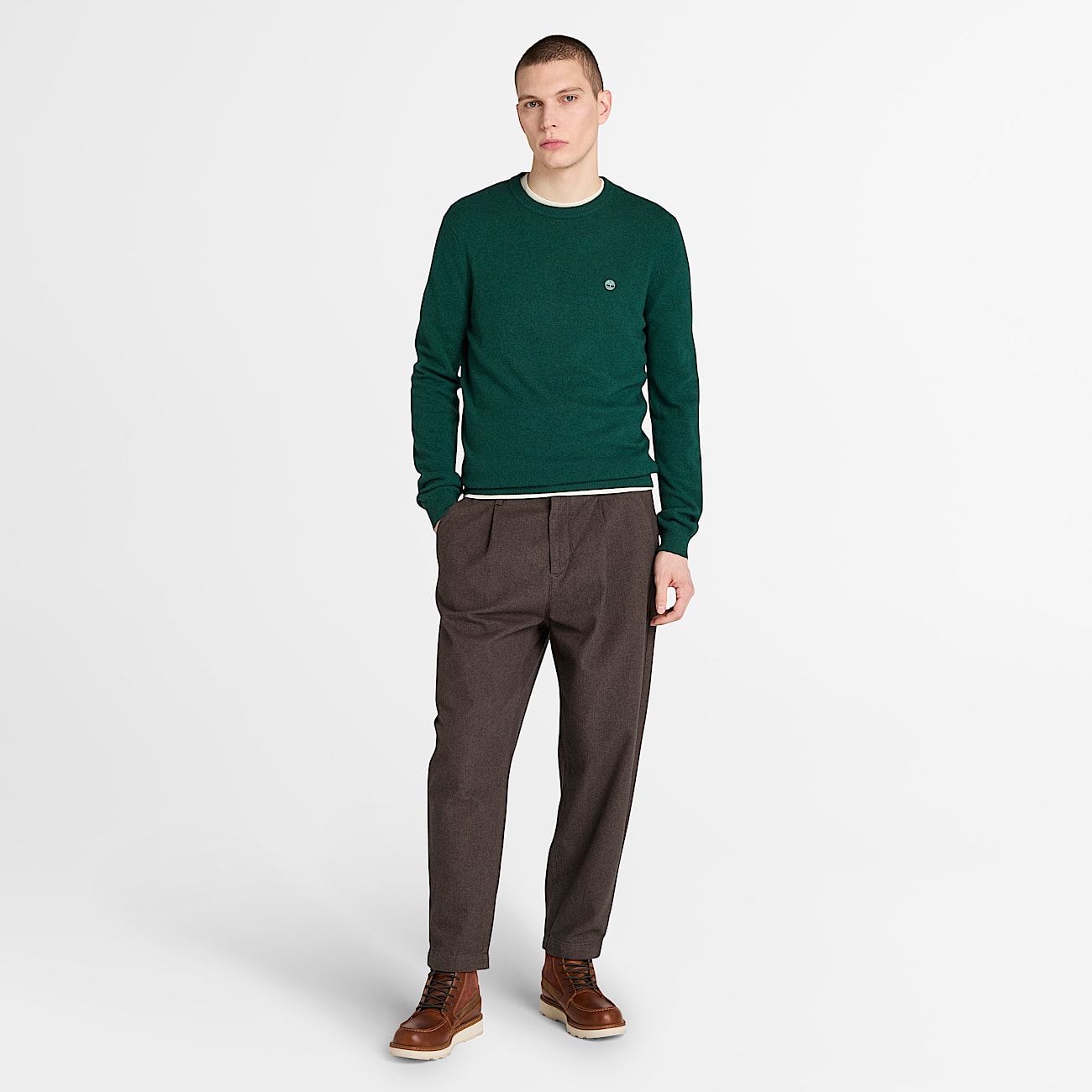 Claremont Pleated Herringbone Chinos for Men in Brown - 2