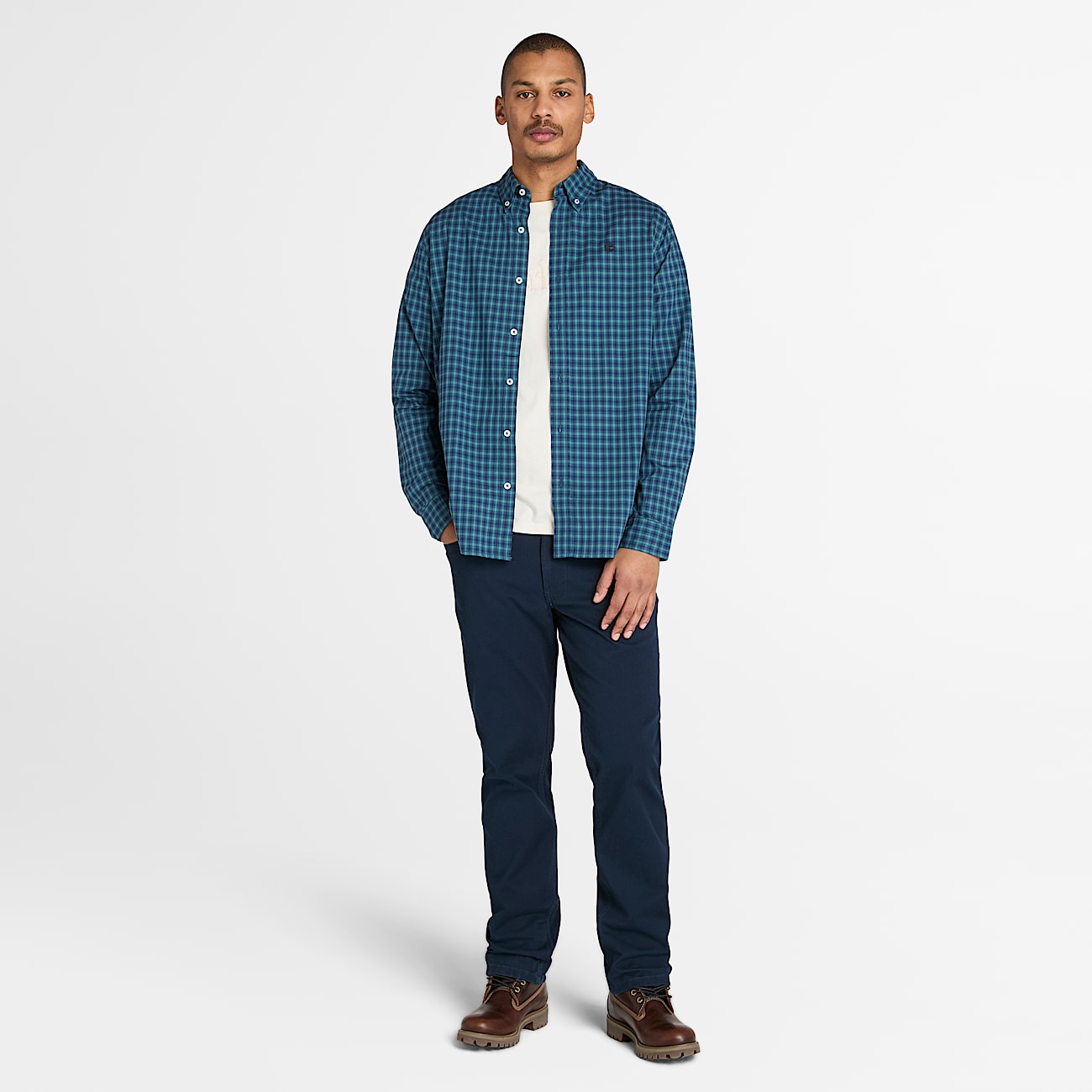 Stretch Poplin Gingham Shirt for Men in Dark Blue - 2