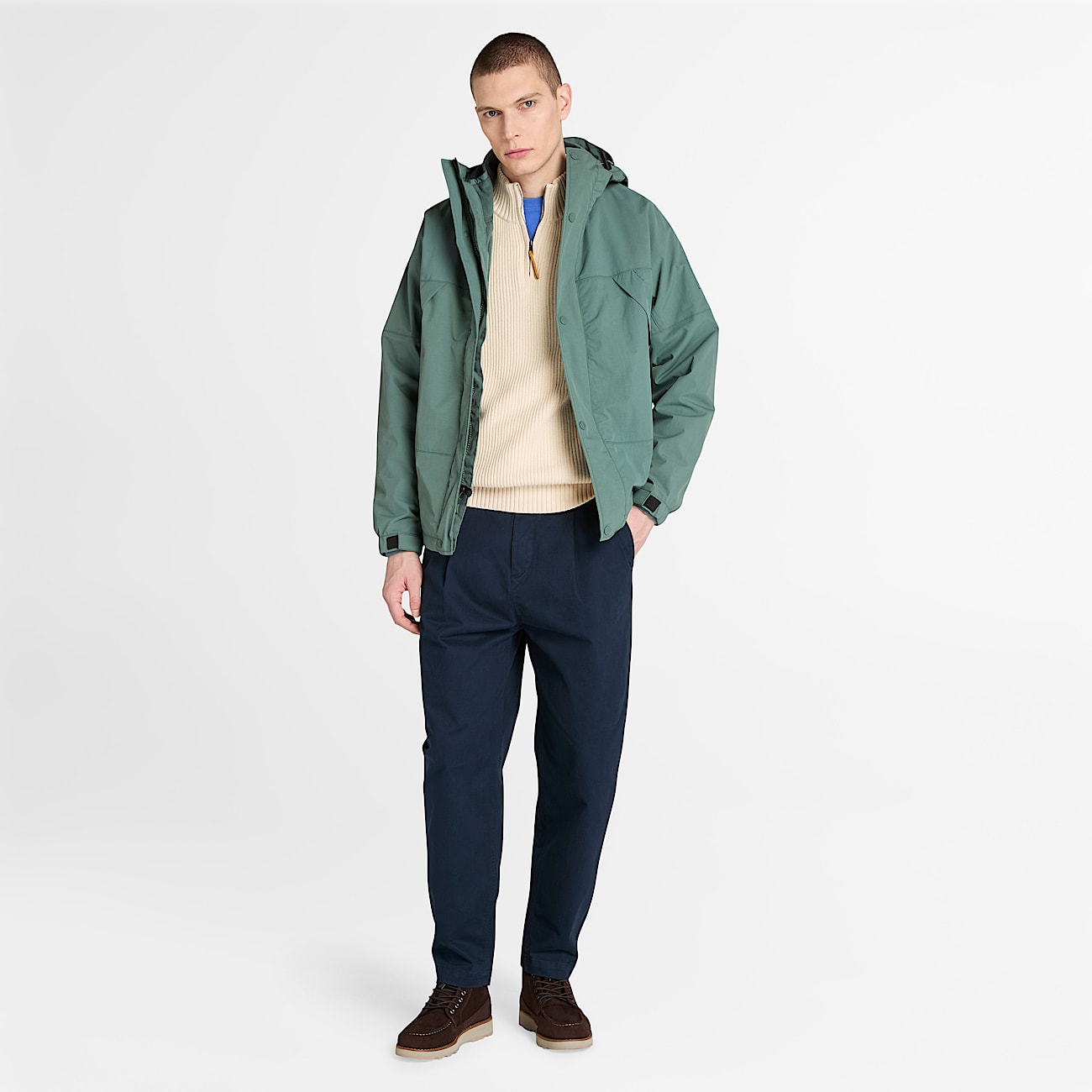 Claremont Faltenhose aus gewaschenem, angerautem Twill für Herren in Dunkelblau - 2