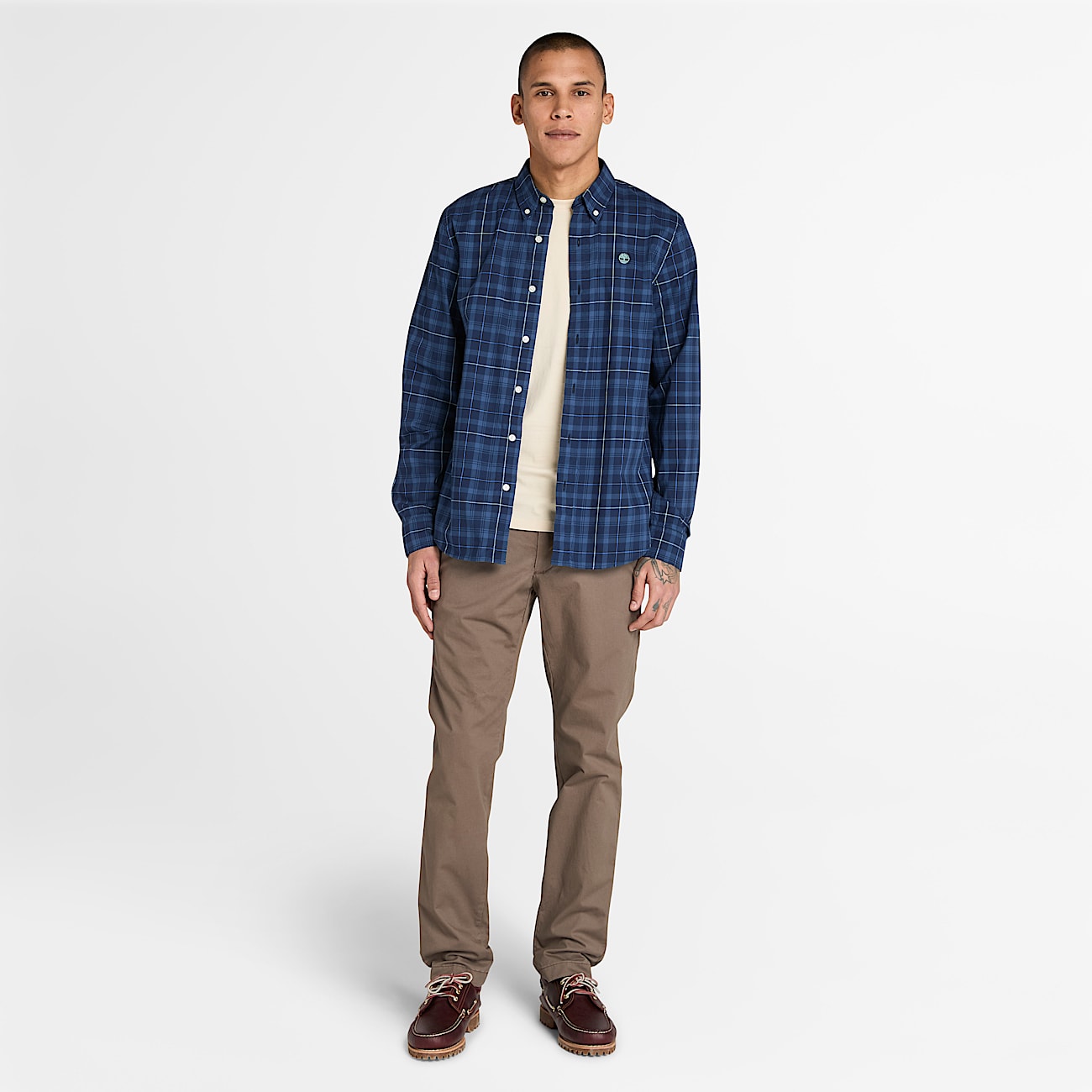 Stretch Poplin Check Shirt for Men in Dark Blue - 2
