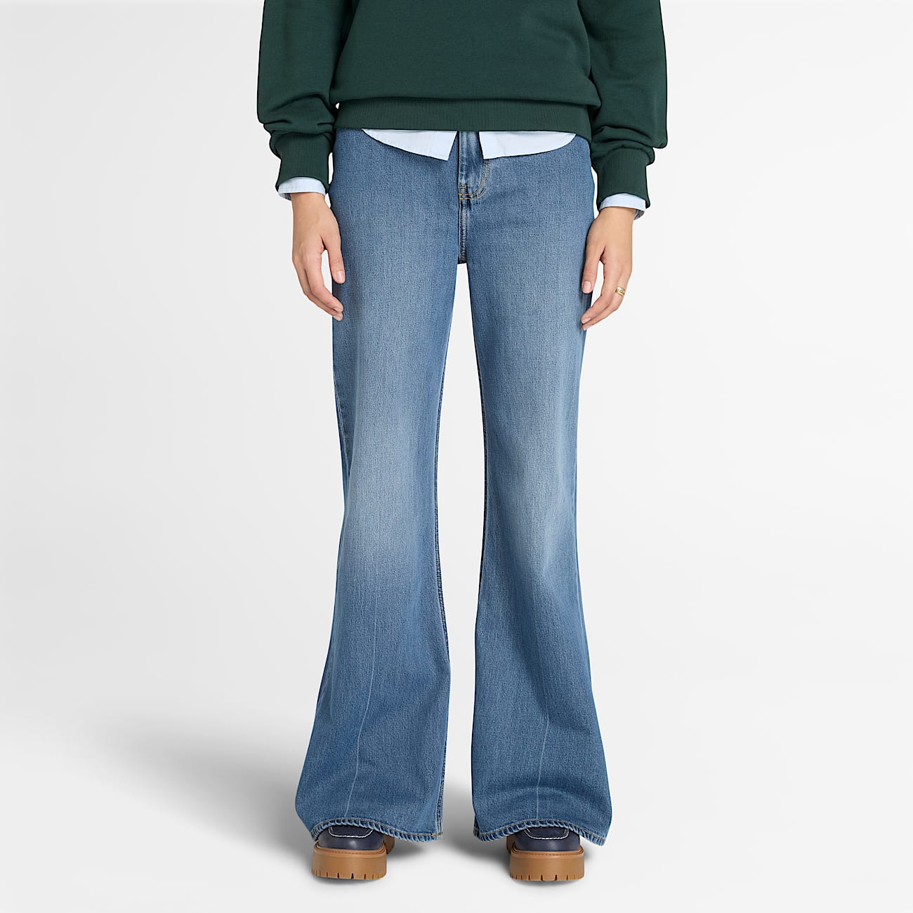 Denim Flare Trouser for Women in Beige - 1
