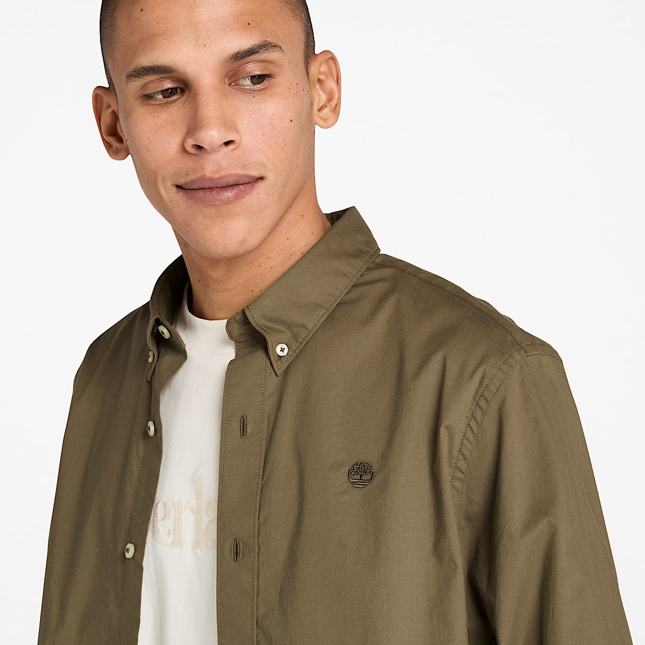 Chemise en popeline extensible à manches longues pour homme en marron - 3