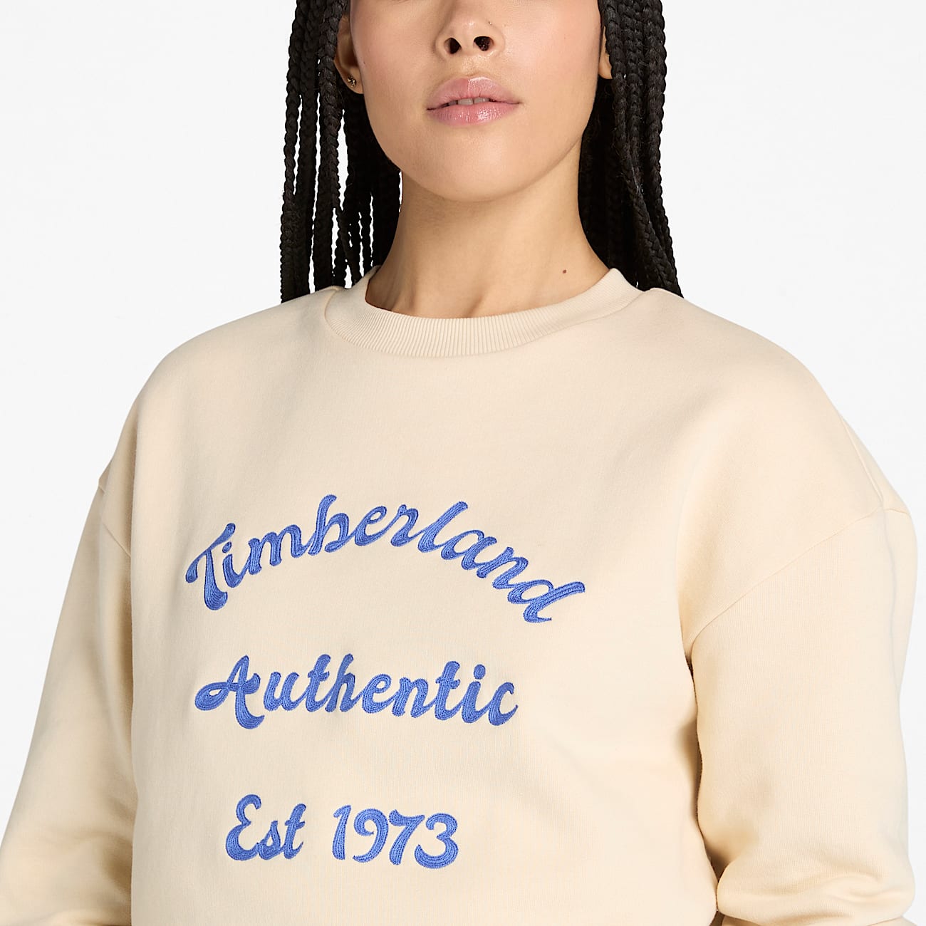 Sweat à col rond, envers brossé et motif sur la poitrine pour femme en beige - 3