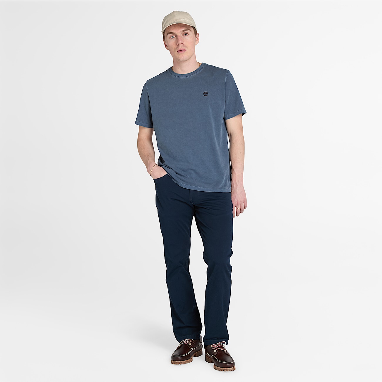 T-shirt a Maniche Corte Tinta in Capo Dunstan River da Uomo in blu scuro - 2