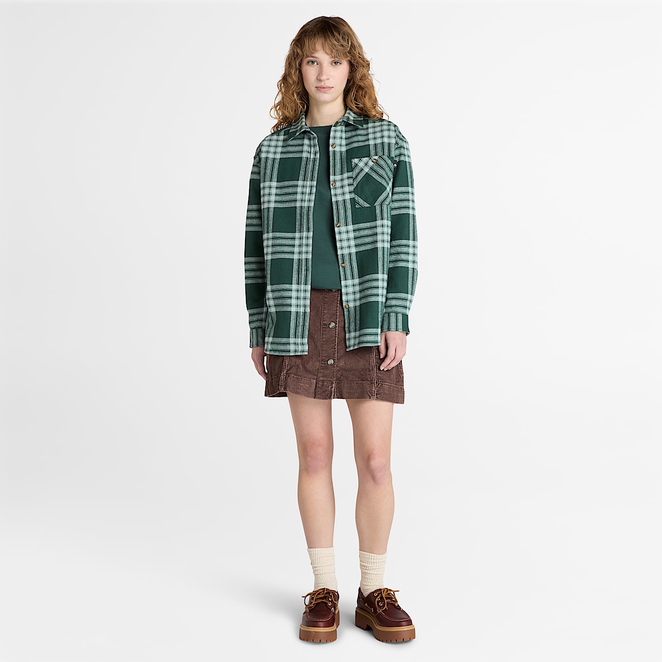 Mittelschweres Flanellhemd mit Tasche für Damen in Dunkelgrün - 2