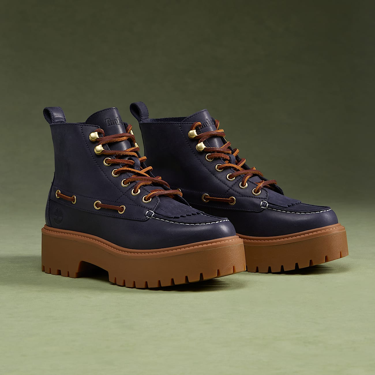 Stivale Sfrangiato con Plateau Stone Street da Donna in blu scuro - 1