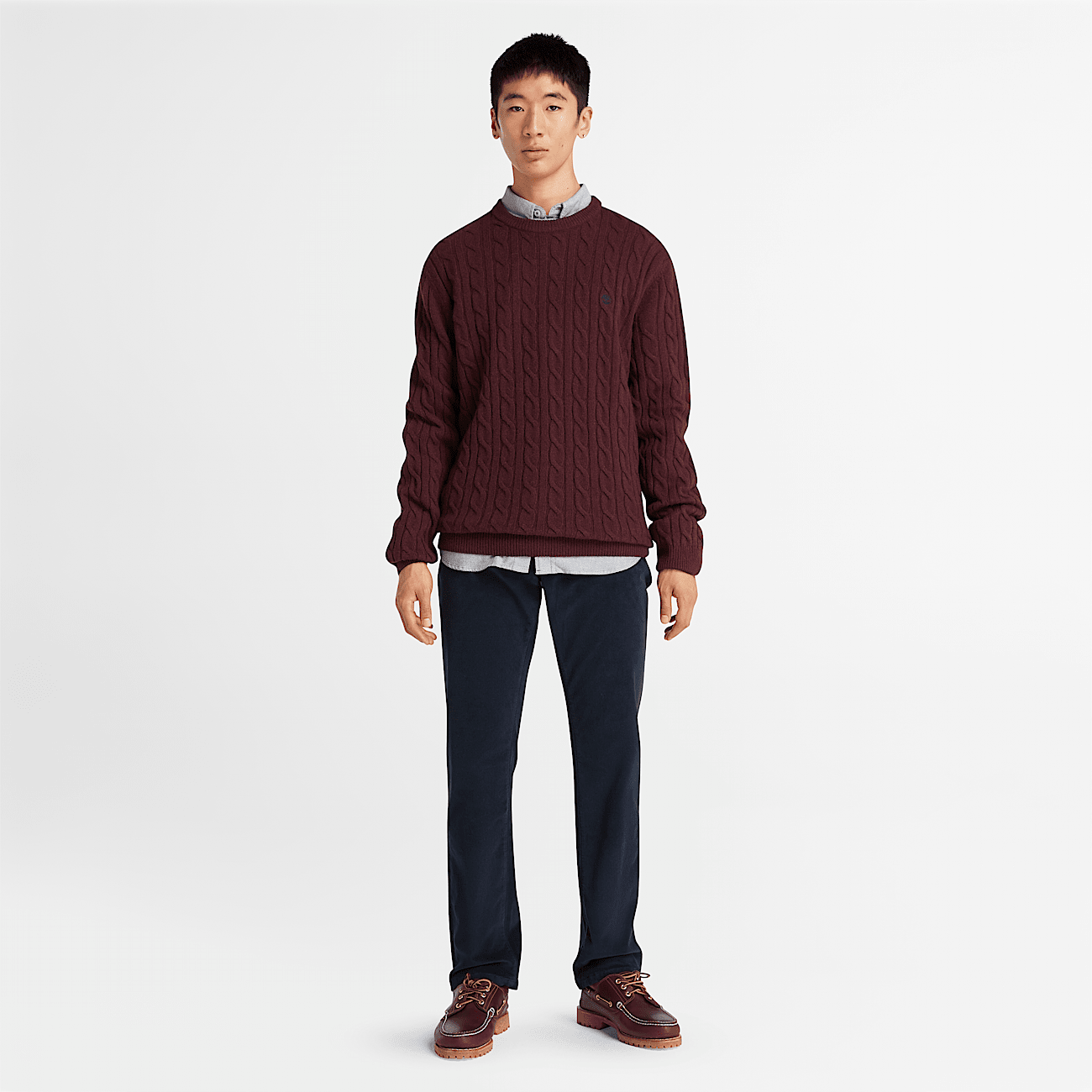 Burgundy cable knit jumper on sale