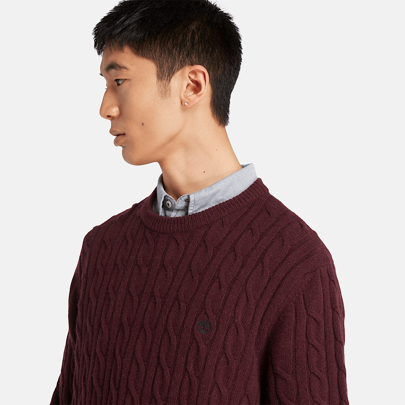 Phillips Brook Cable knit Crew Jumper for Men in Burgundy