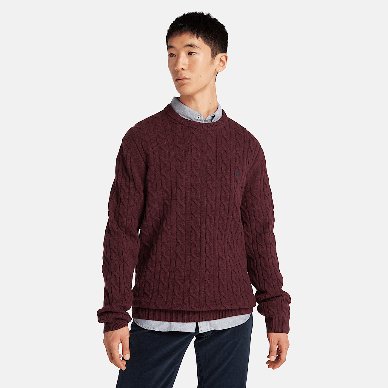 Phillips Brook Cable knit Crew Jumper for Men in Burgundy