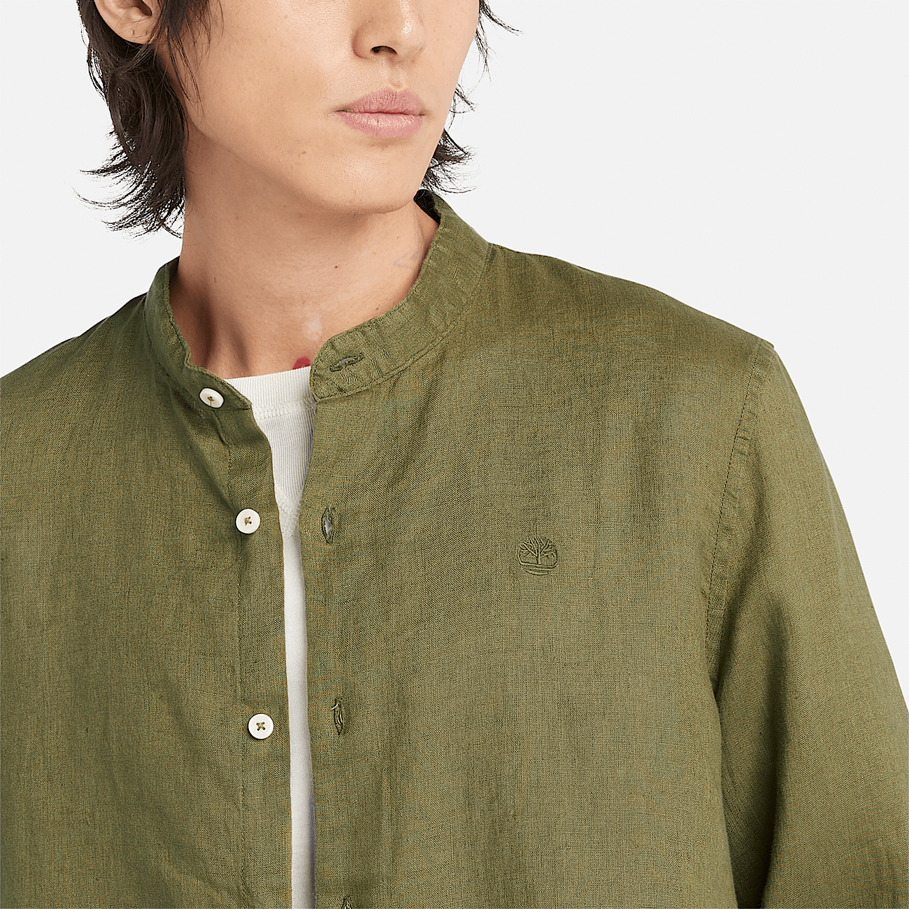 Camicia in Lino con Colletto alla Coreana Mill Brook da Uomo in verde