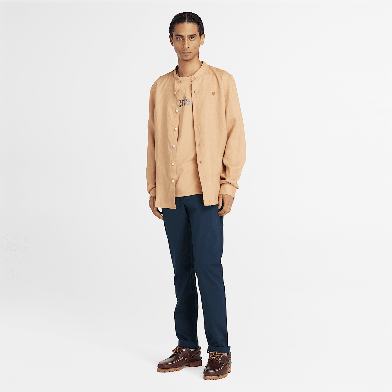 Mill Brook Korean collar Linen Shirt for Men in Yellow