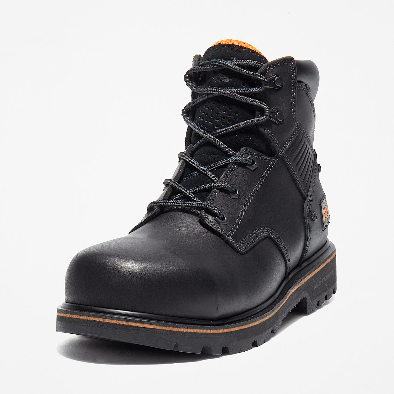 Black leather steel toe work boots on sale