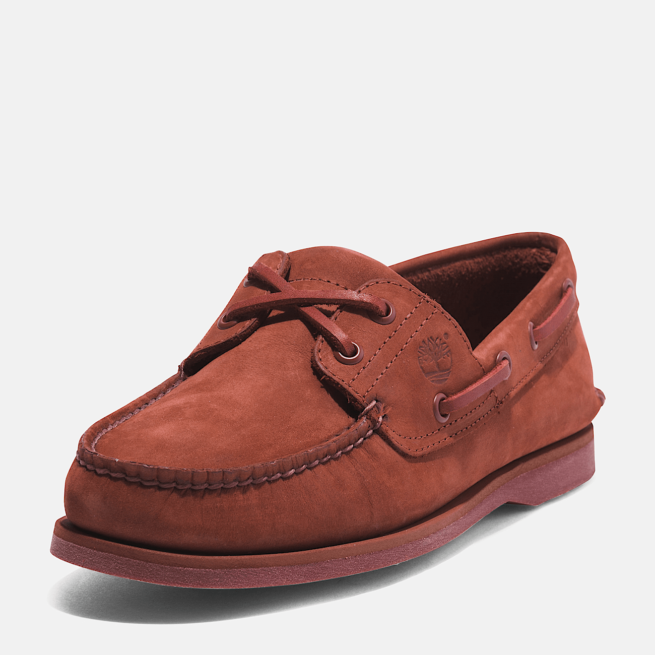 Chaussures bateau classique en cuir pour homme en rouge fonce