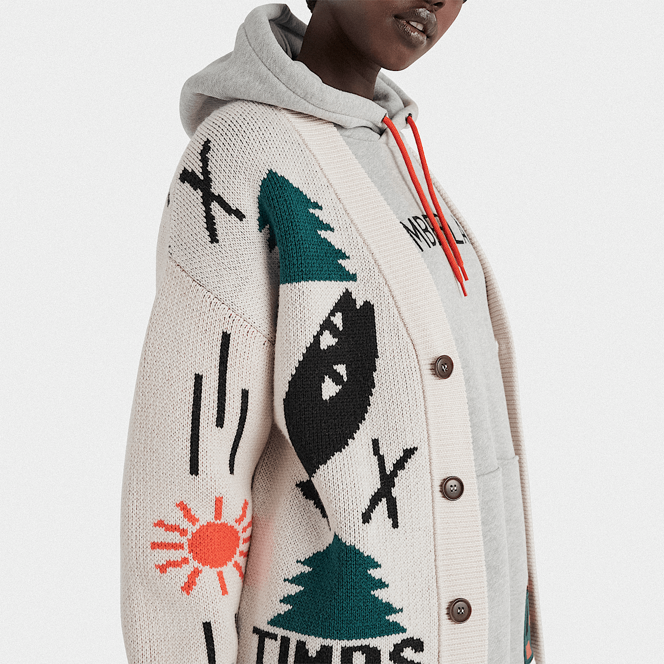 Timberland x Nina Chanel Abney Intarsia Cardigan in Beige