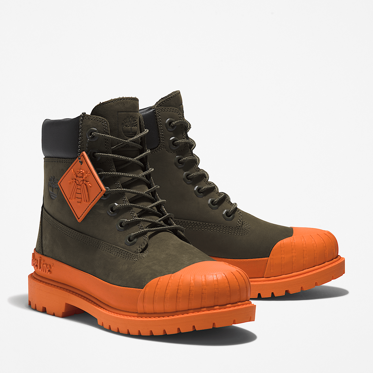 Bee Line x Timberland 6 Inch Rubber Toe Boot for Women in Dark Green Orange