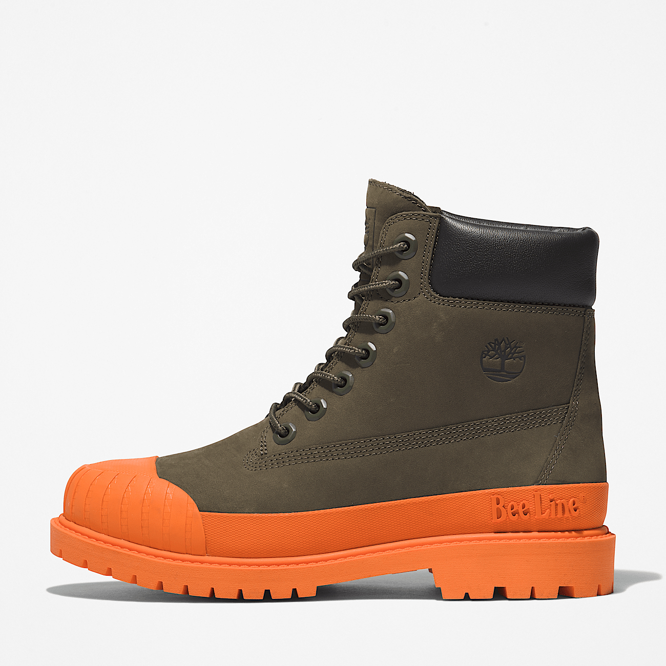 Bee Line x Timberland 6 Inch Rubber Toe Boot for Women in Dark Green Orange