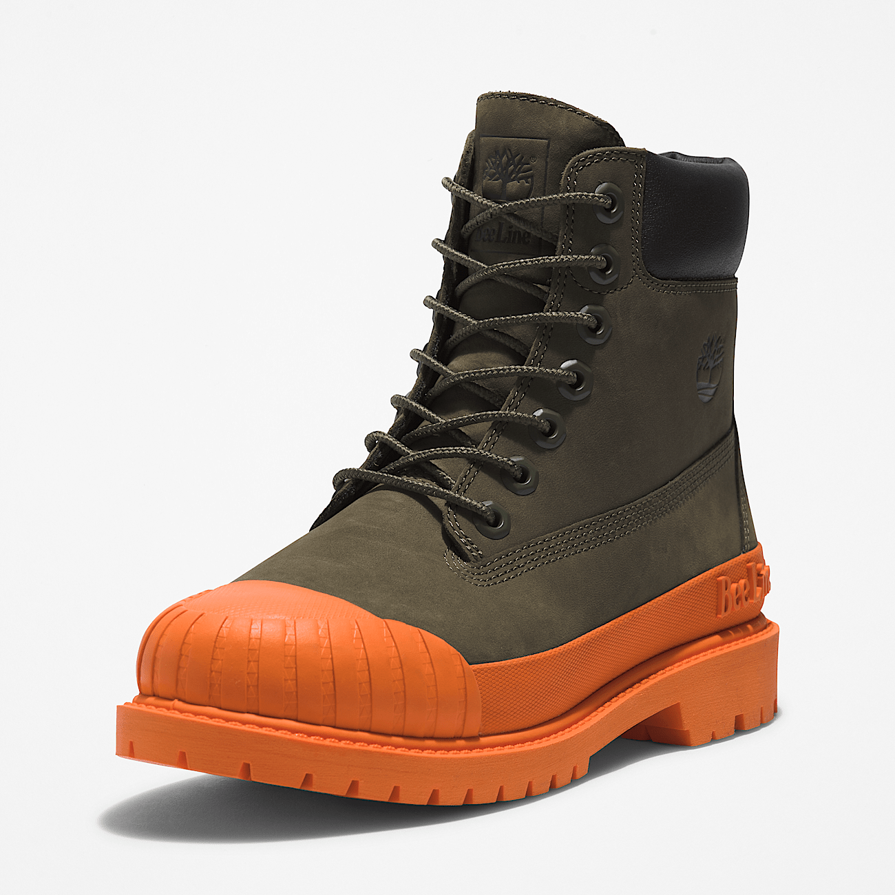 Bee Line x Timberland 6 Inch Rubber Toe Boot for Women in Dark Green Orange