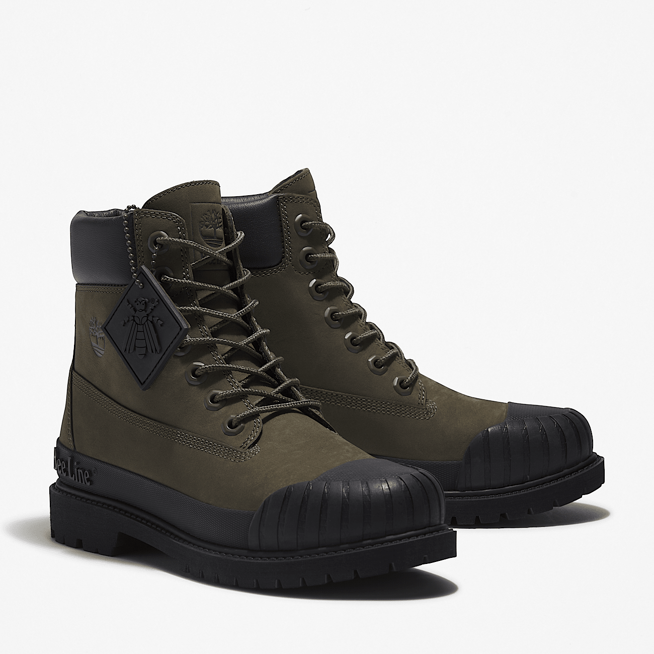 Bee Line x Timberland 6 Inch Rubber Toe Boot for Women in Dark Green Black