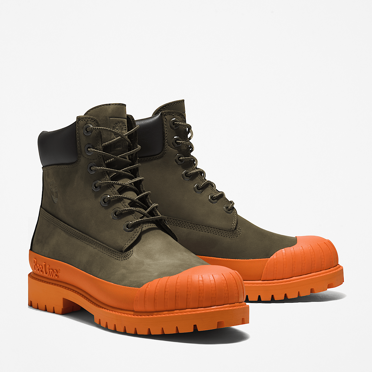 Bee Line x Timberland 6 Inch Rubber Toe Boot for Men in Dark Green Orange