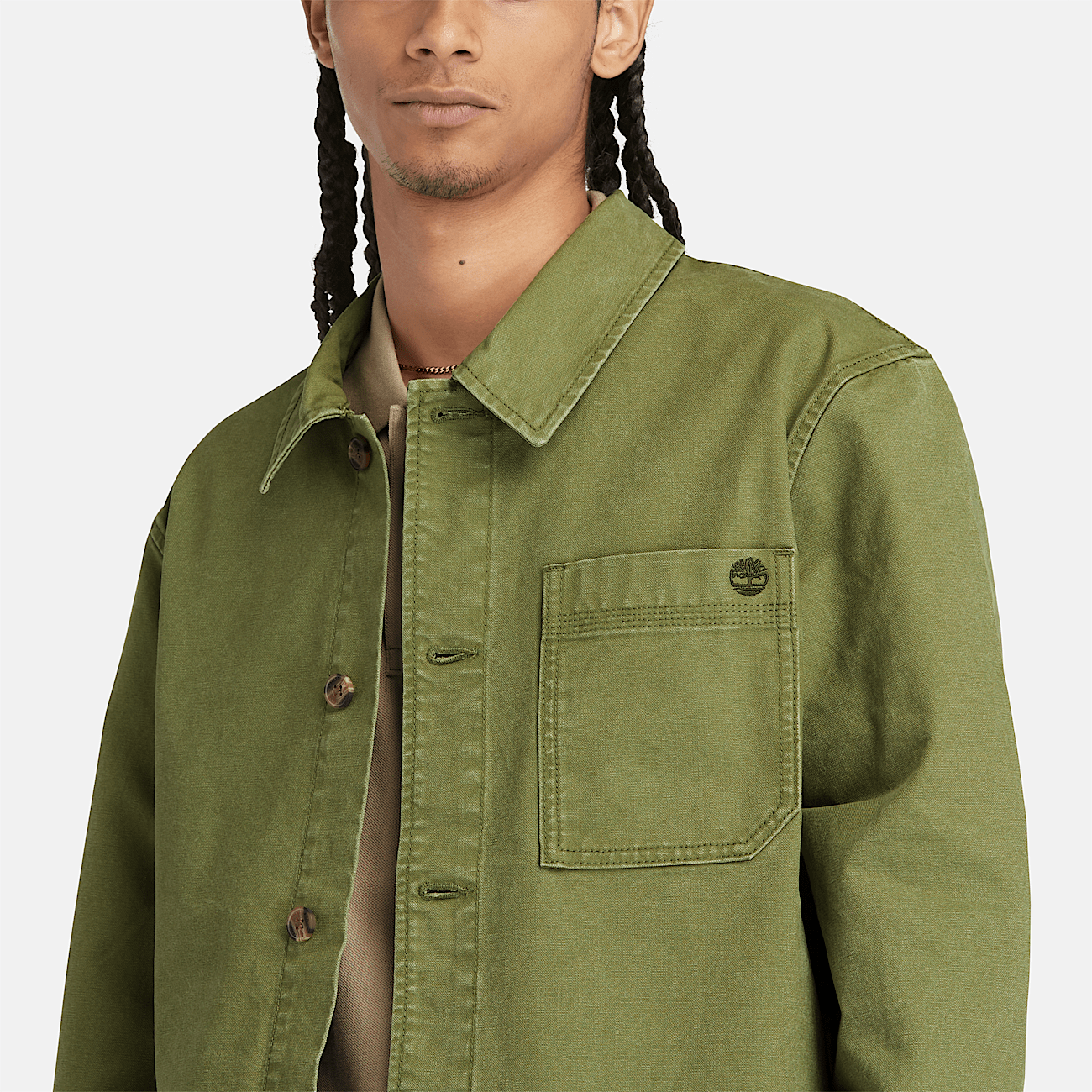 Washed Canvas Chore Jacket for Men in Green