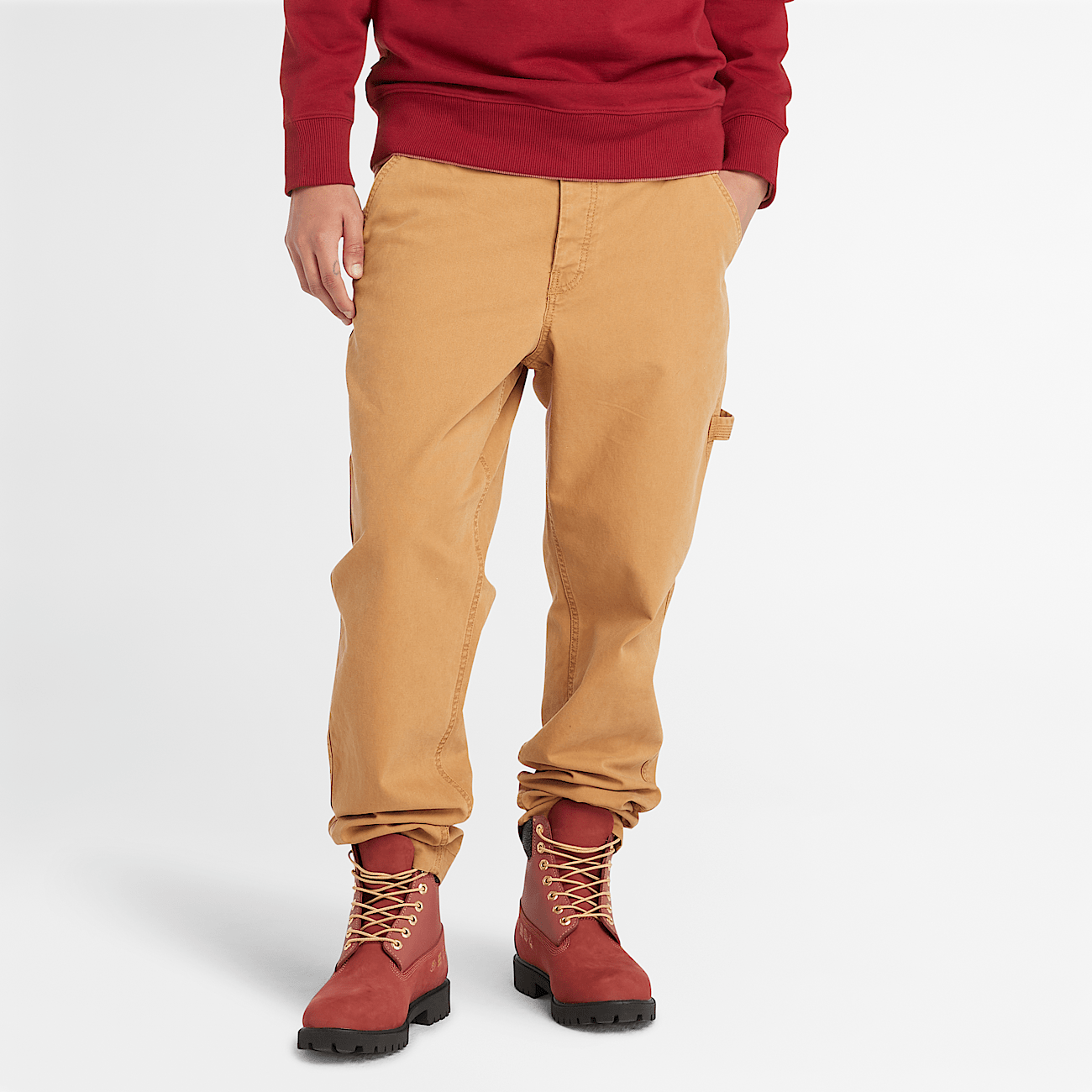 Pantalon charpentier stretch en toile lavee pour homme en jaune