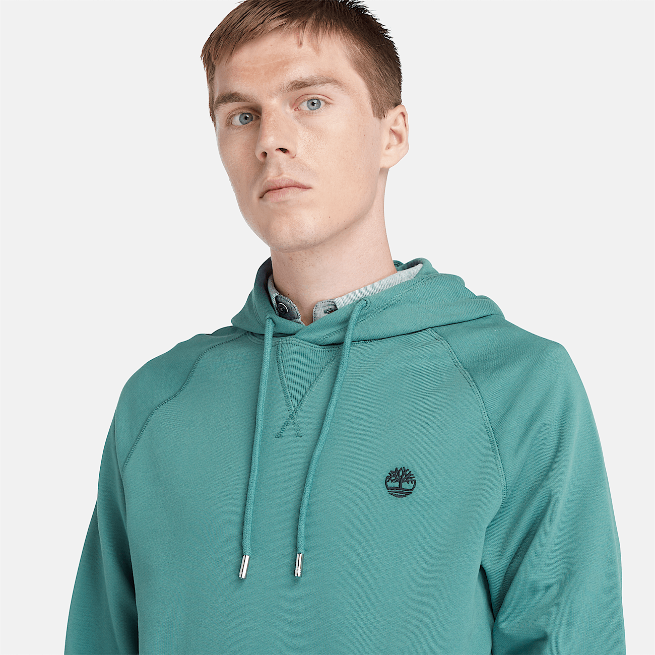 Sudadera de rizo con capucha para hombre en azul verdoso