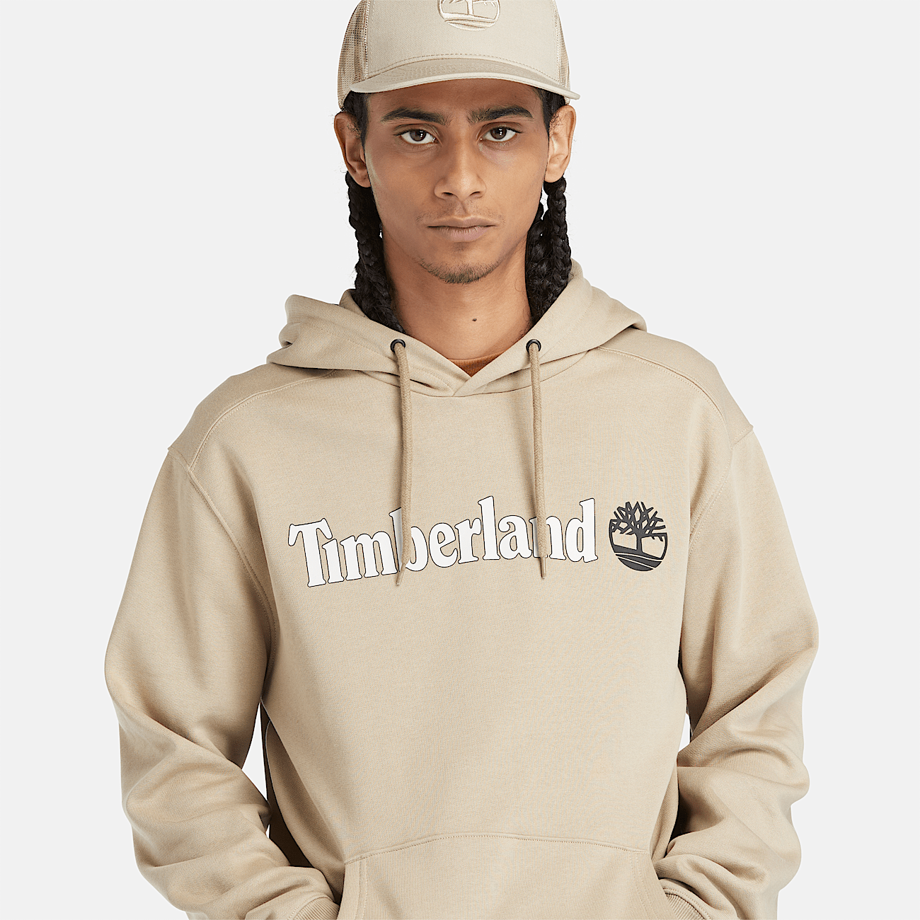 Linear Logo Hoodie for Men in Beige