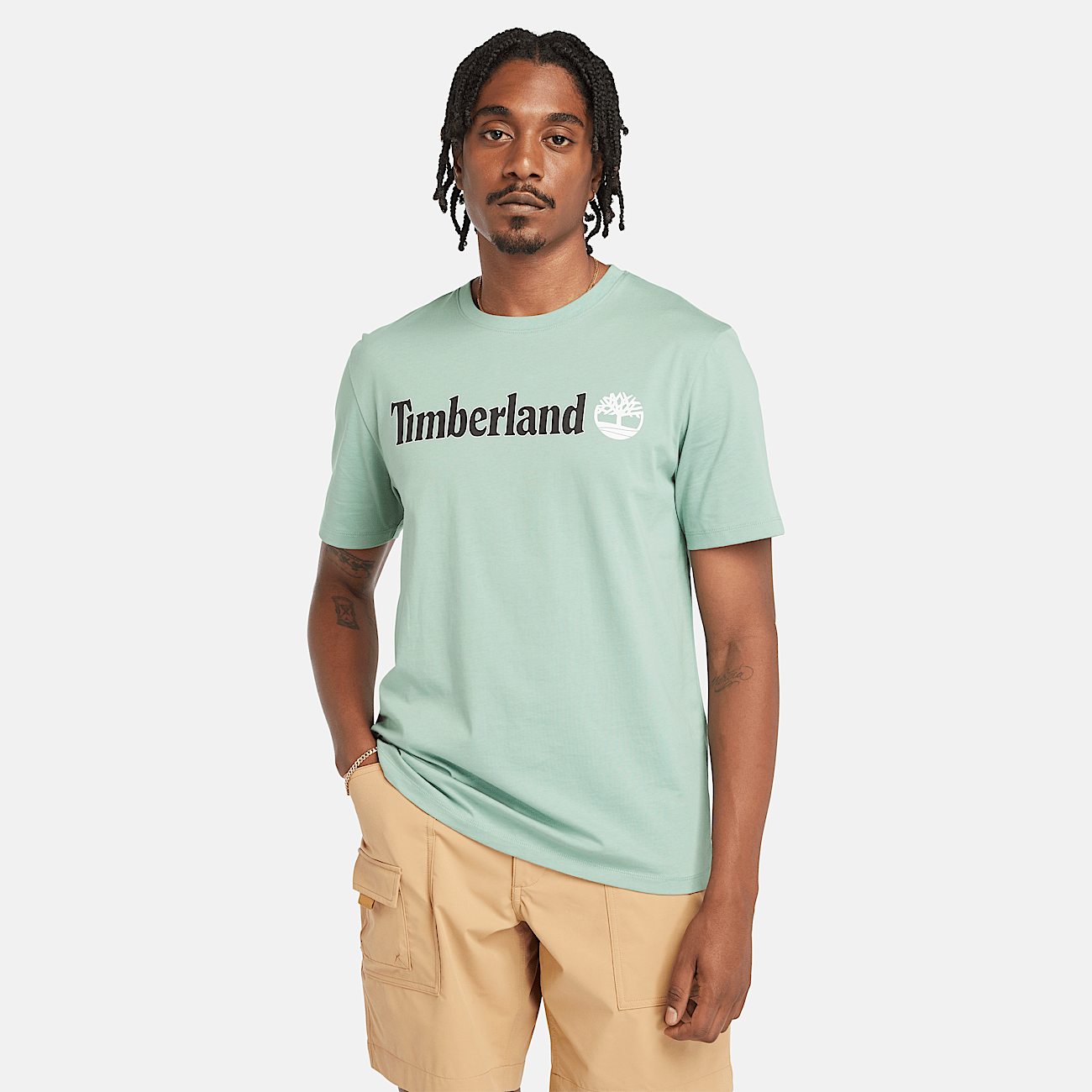 T shirt con Logo Lineare da Uomo in verde chiaro