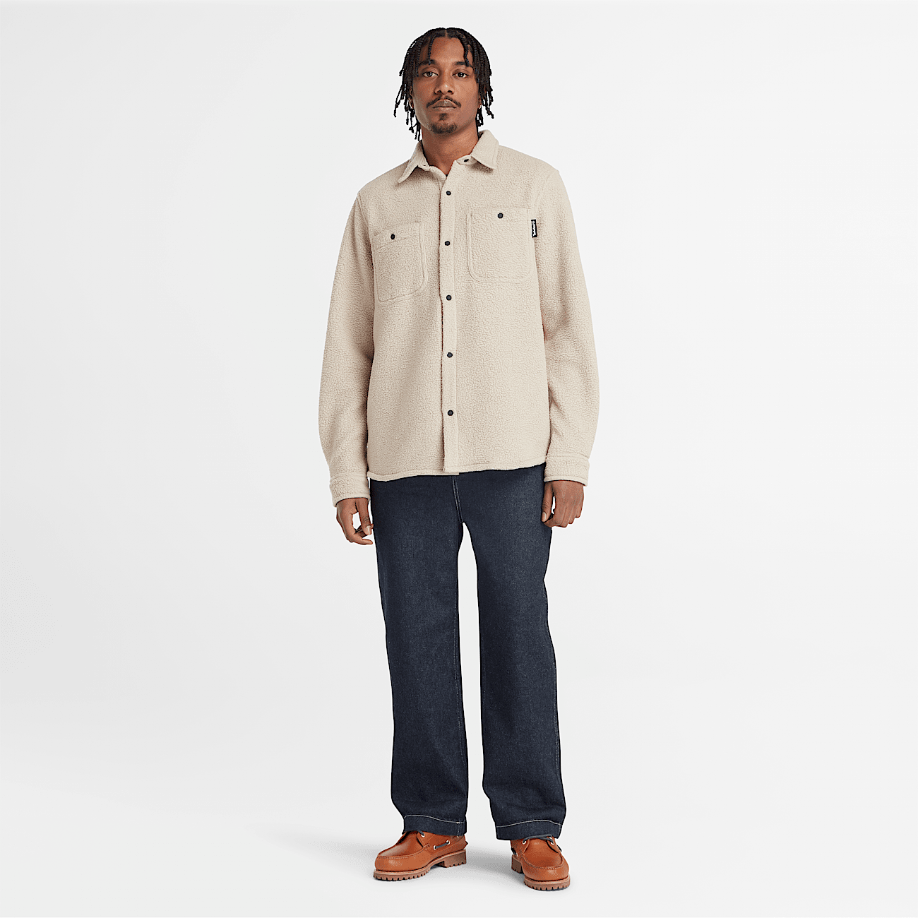 Utility High Pile Fleece Overshirt for Men in Beige