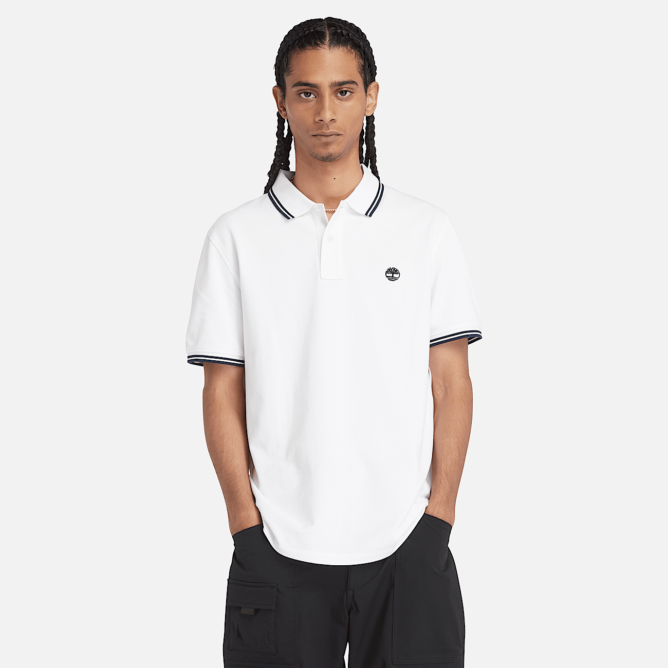 Millers River pique poloshirt met contraststreep voor heren in wit
