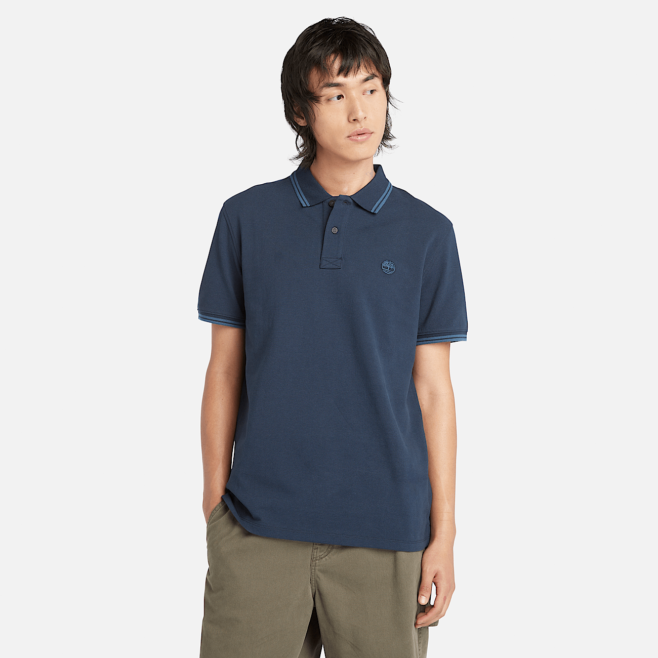 Millers River Tipped Pique Polo for Men in Dark Blue