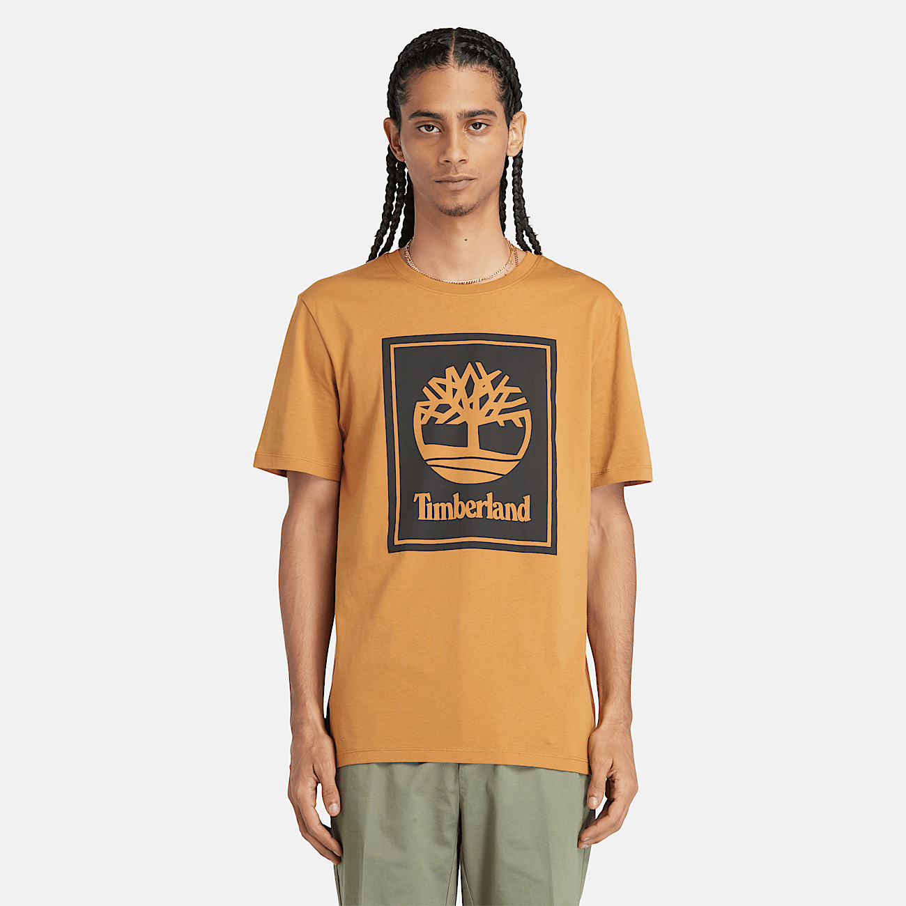 T shirt Met Gestapeld Logo In Contrast Voor Heren In Donkergeel T shirt met gestapeld logo in contrast voor heren in donkergeel