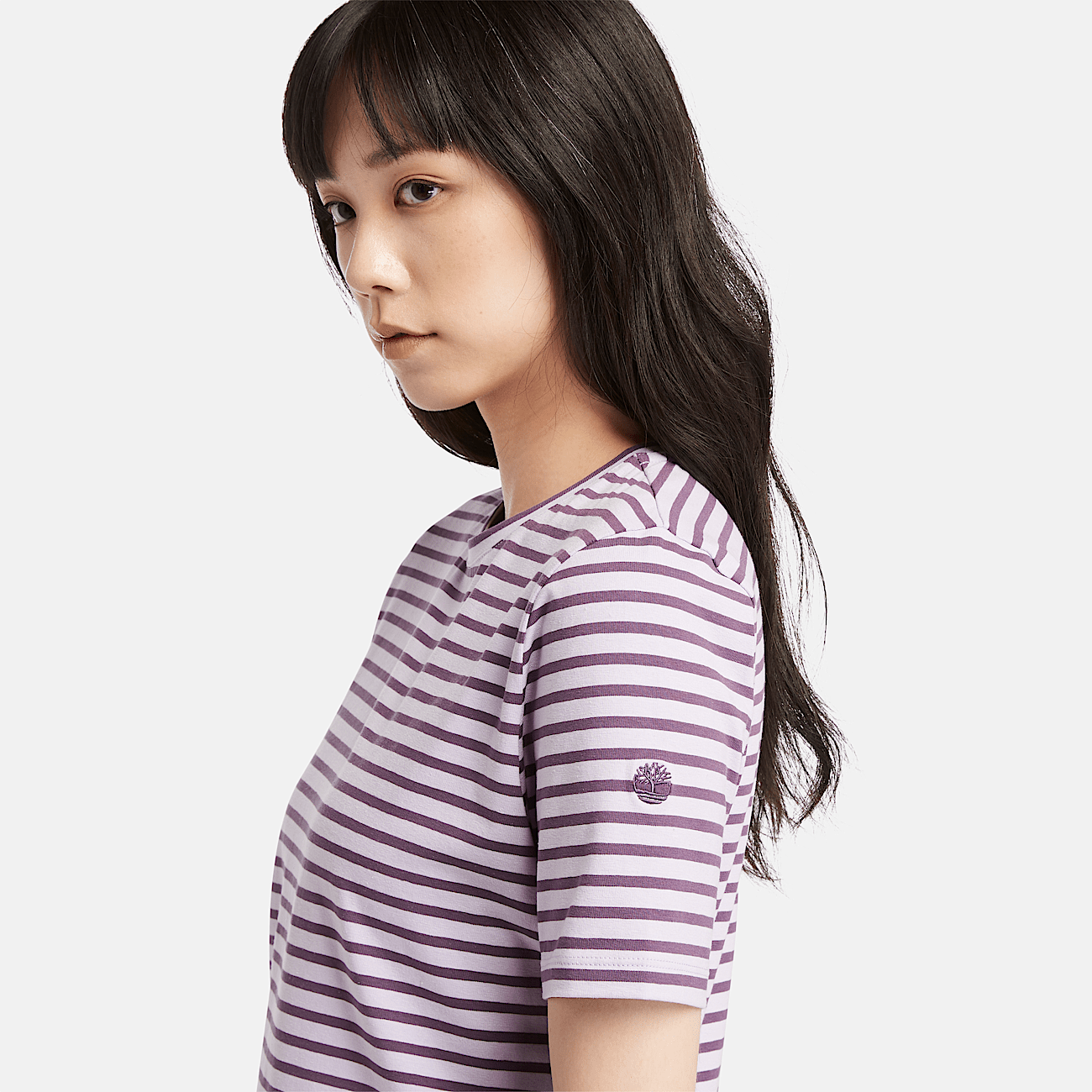 T shirt Corta a Righe da Donna in viola