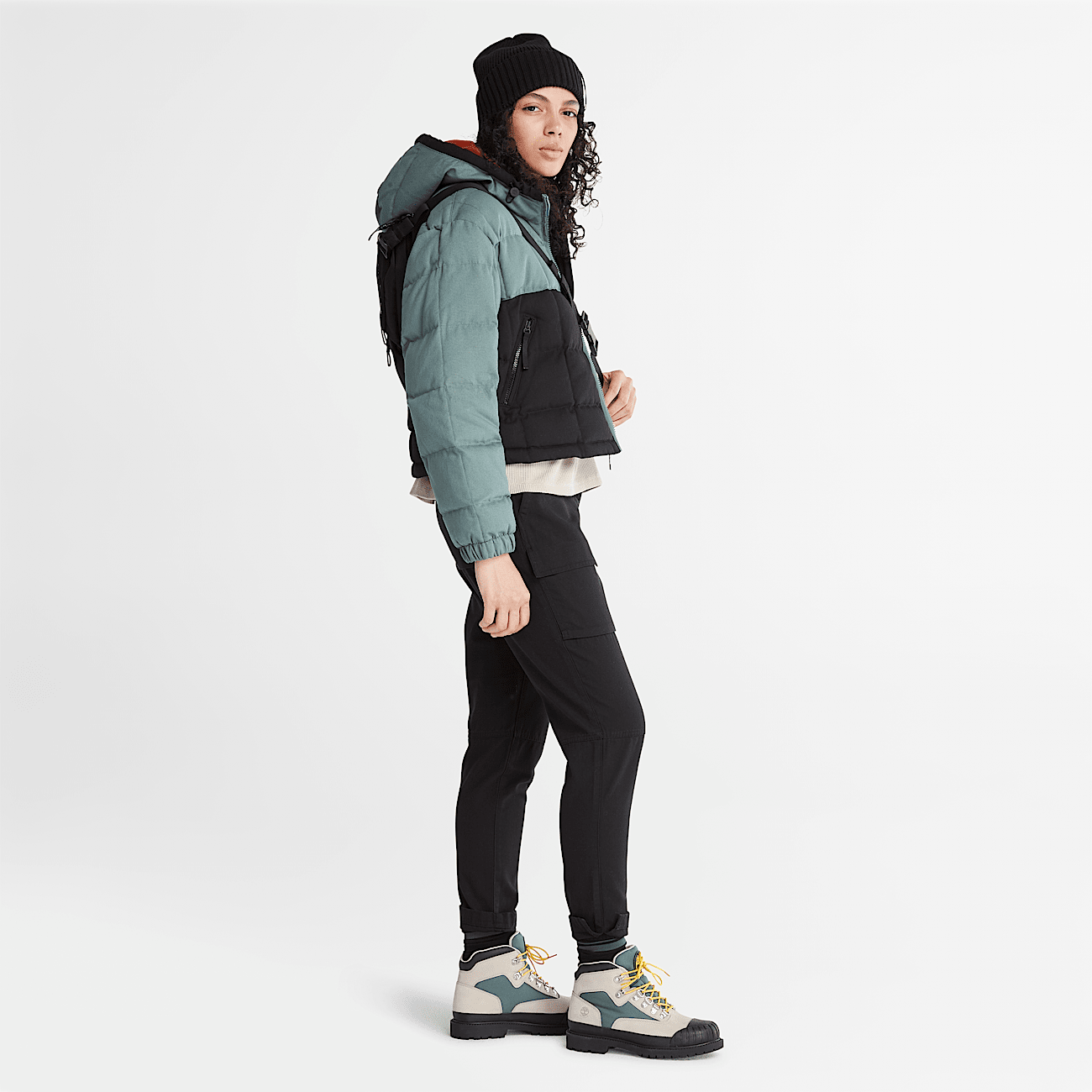 Canvas Puffer Jacket for Women in Green