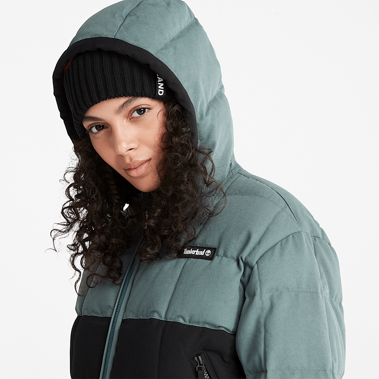 Canvas Puffer Jacket for Women in Green