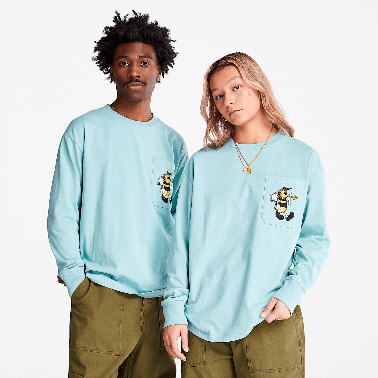 Bee Line x Timberland Back graphic Long sleeved T Shirt in Blue