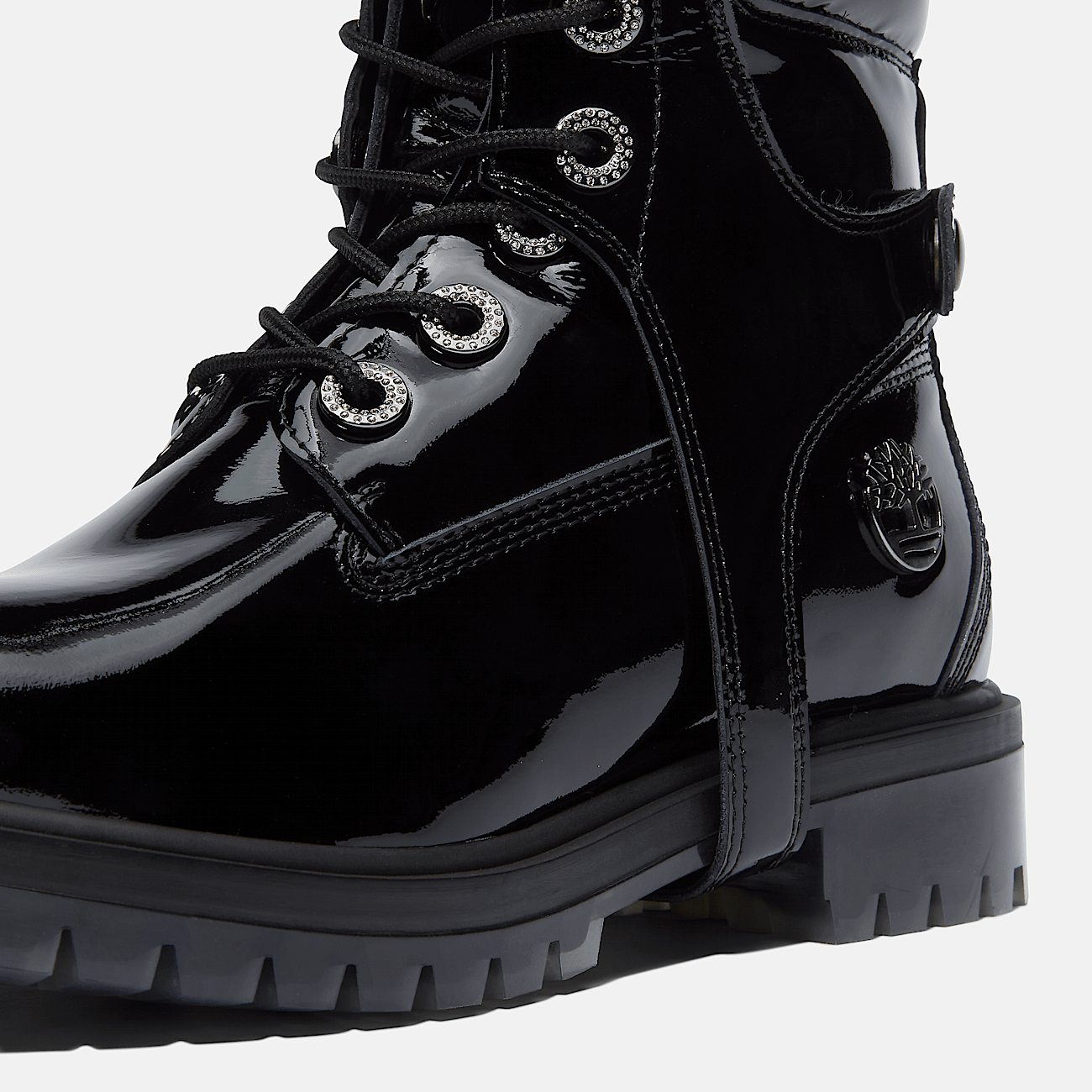 Black patent leather timberland boots discount